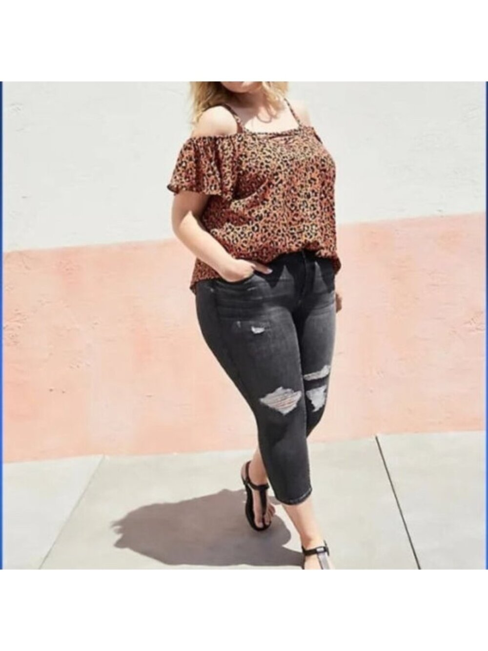 Torrid 3X Lace-Up Cold Shoulder Blouse - Georgette Leopard Print